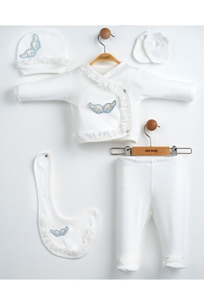 Eda Baby Angel Wing Detailed 100% Cotton Luxury Lace 5-Piece Baby Hospital Re...