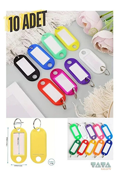 TATA CRAFT سلسلة مفاتيح بلاستيكية ملونة *10 قطع مع ملصق اسم متعدد الأغراض بألوان مختلطة