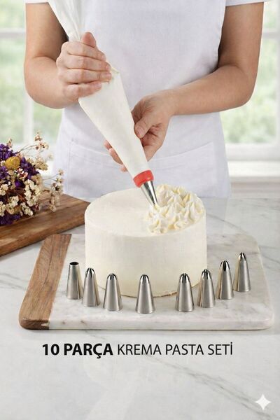 Lilya Home Krema Sıkma Torbası Seti 10 Parça Pasta Krema Kek Süsleme Torbası ...
