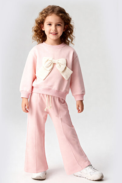 baby flamindo طقم رياضي موسمي للفتيات من القطن الموسلين بخيطين مع فيونكة