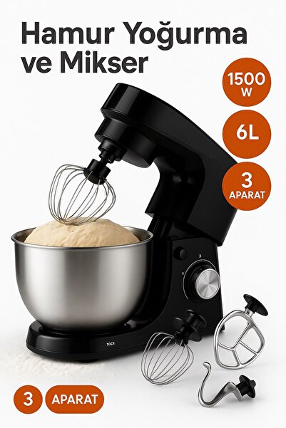 ATLT ATLANTİS 1500W 6 LİTRE 3 APARAT HAMUR YOĞURMA MAKİNESİ PASLANMAZ ÇELİK S...