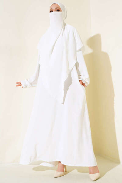 YAZGI MODA Peçeli Geniş Ferace Beyaz