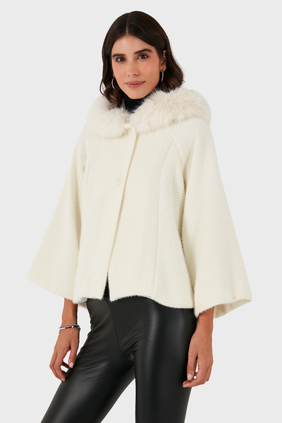 Via Dante Oversized Soft Furry Hood Three Quarter Sleeve Coat Coat 690920