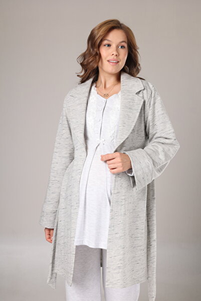 Rimel Homewear طقم بيجامة ورداء للحوامل - طقم من 3 قطع باللون الرمادي المخلوط...