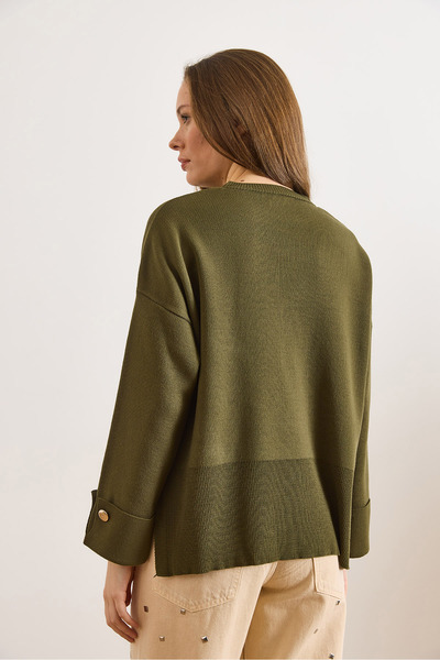 Olalook Women's Khaki Cuffed Slit Knitwear Sweater Kzk-19001110