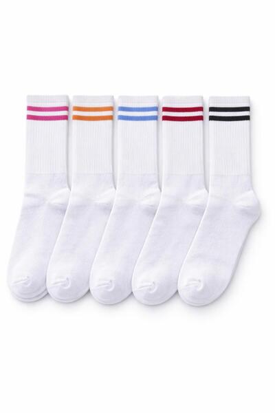 Sky Socks 5-Piece Towel Thick Winter Colorful Hoop Unisex Tennis Socks Set
