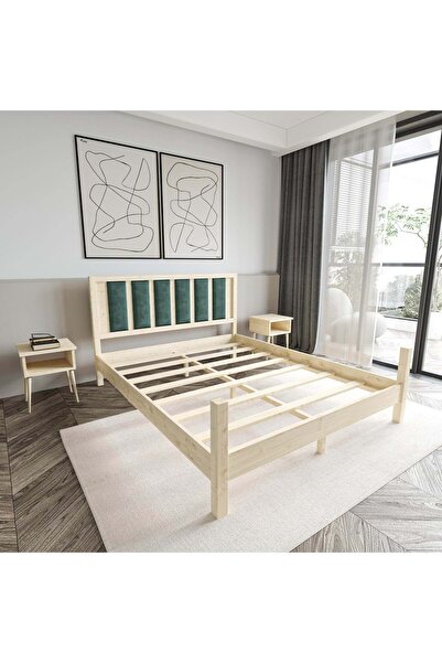 RENAZZO Orion Model Çağla Yeşili Puflu Başlıklı Vernikli Çam Ahşap Karyola Ve...