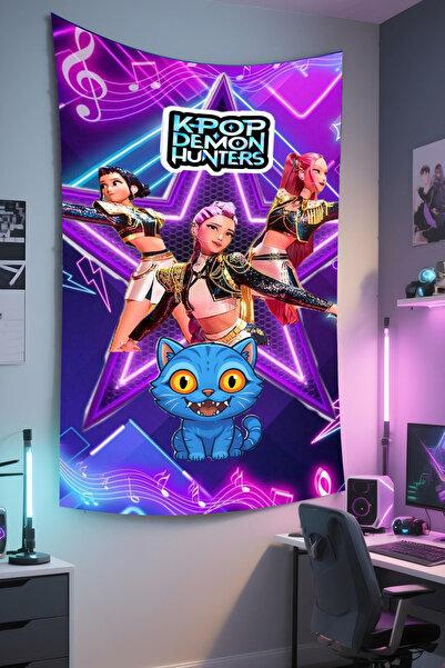 RUGRUMBA غطاء حائط Demon Hunters مطبوع – موضوع K-Pop، قماش عالي الجودة، سجادة...