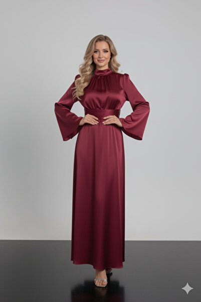 Sura Fashion Σατέν βραδινό φόρεμα Ισπανικό μανίκι