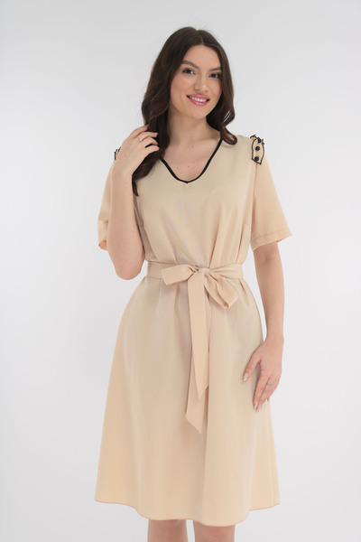 Vanessa Line RO Casual cream dress with ruffles and pearls on the shoulders