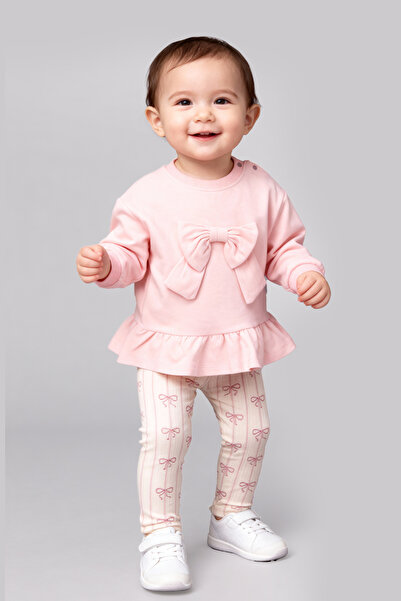 baby flamindo طقم أطفال مكون من قطعتين مع بنطلون ضيق مطبوع بفيونكة