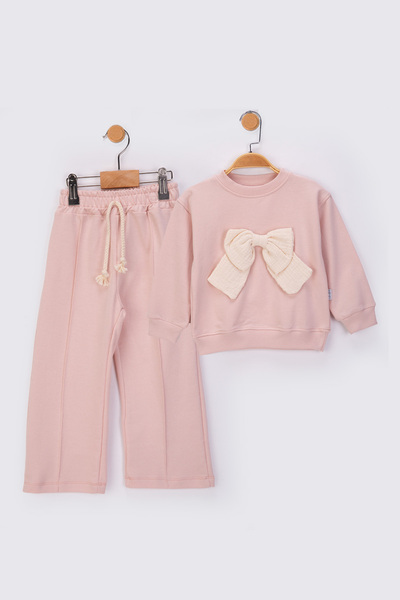 baby flamindo طقم رياضي موسمي للفتيات من القطن الموسلين بخيطين مع فيونكة