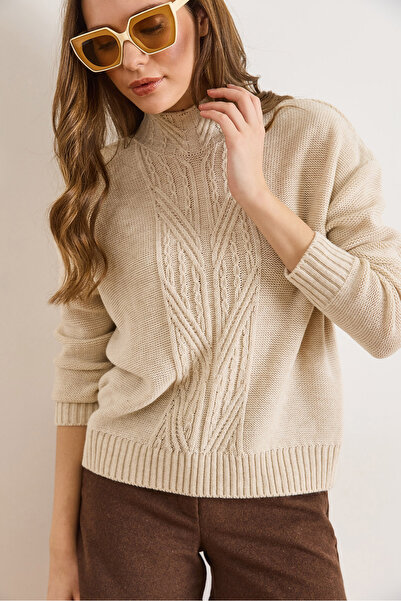 Olalook Women's Stone Mock Neck Middle Hair Braided Knitwear Sweater Kzk-19000912