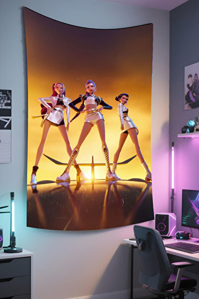 RUGRUMBA Tapiserie Demon Hunters cu imprimeu – Tematică K-Pop, țesătură de ca...