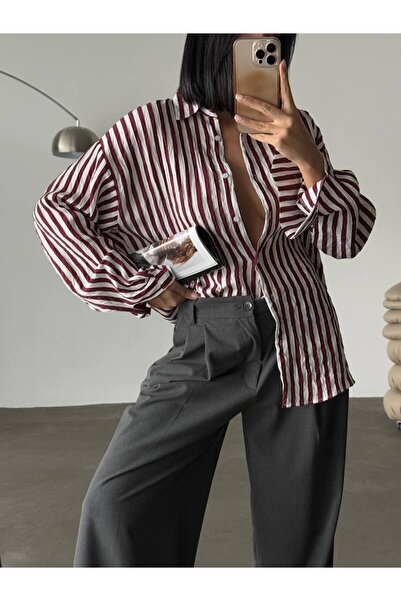 NEWCO قصة فضفاضة قميص نسائي مخطط فضفاض من القطن بأزرار