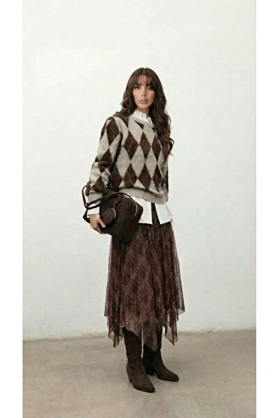 Swass Margot Plaid Patterned Chiffon Skirt