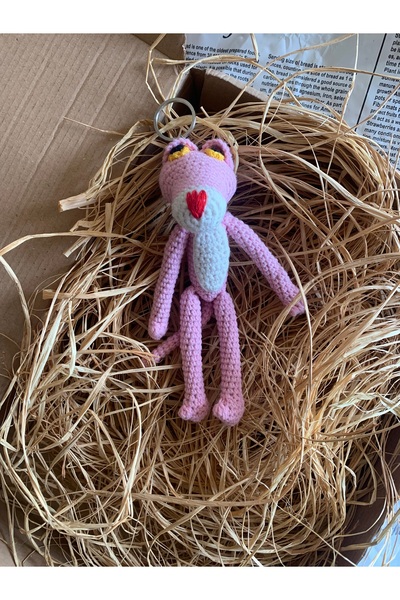 Handmade pembe panter çanta charmı