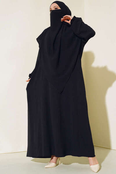 YAZGI MODA Peçeli Geniş Ferace Siyah