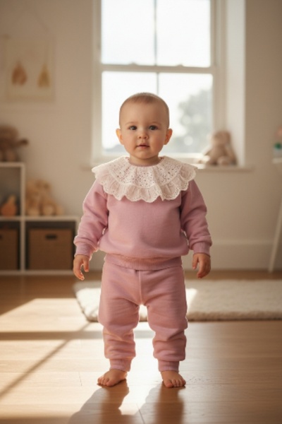 Ercahome tekstil طقم فوشيا للفتيات الصغيرات مكون من موسمي قطع بتفاصيل ياقة