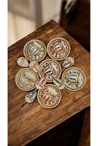 BY.RAYKA PORSELEN El Dekor ASTERİX 6 LI KAHVE FİNCAN VE LOKUMLUK SETİ