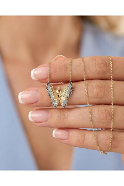 İNDİGO TAKI Kelebeğin Rüyası Aqua Geçişli 14 Ayar Altın Kolye
