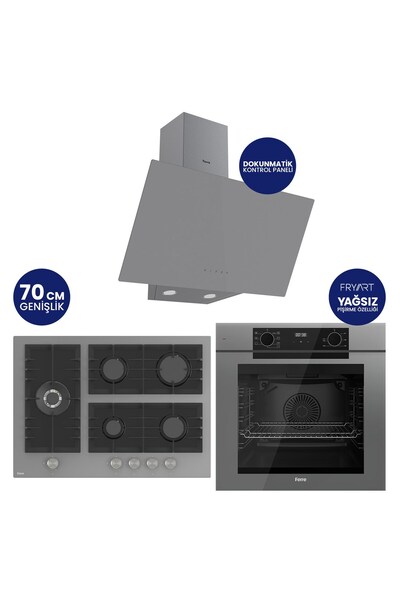 Ferre Fryart Digital 5 Gözlü Gri Cam Ankastre Set QEP63CPR+BL138+D079