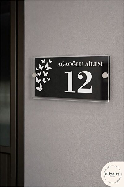 mibales Modern Kelebek Desen Kapı İsimliği Daire Numarası Kişiye Özel Dış Mekana Uygun