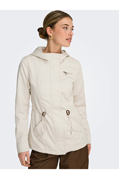 ONLY Women's Hooded Canvas Parka Beige Jacket - 15319876