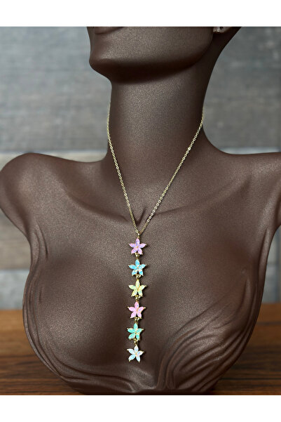 Toz Vintage Duvia Pastel Renkli Kelebek Taşlı Y Form Vintage Retro Kolye