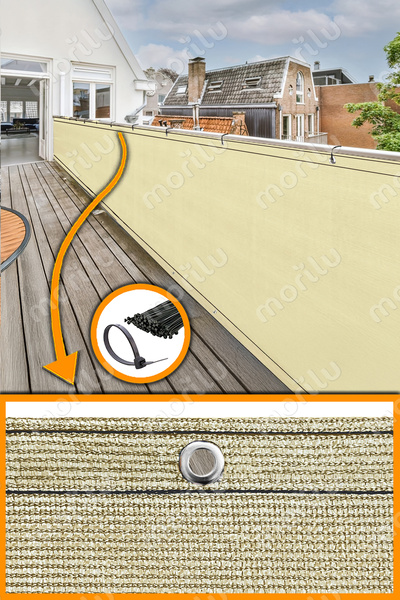 Morilu %95lik 180 gram/m2 Yoğun Dokuma Balkon PERDESİ - KREM RENK Balkon File...