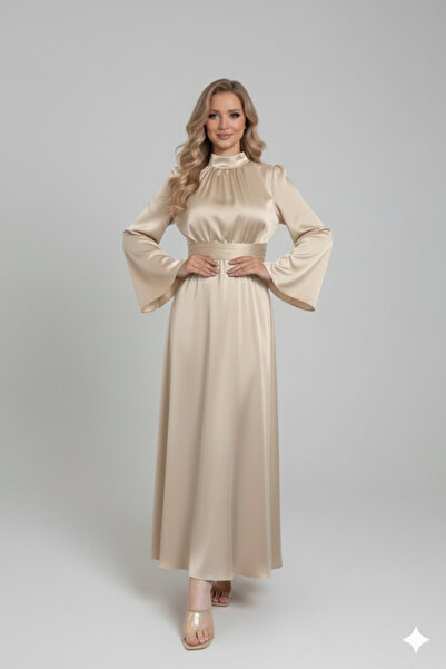 Sura Fashion Rochie de seara din satin cu maneca spaniola