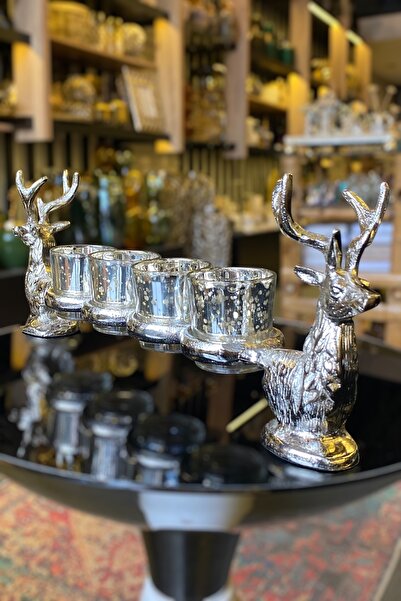 LEMİ DEKORASYON İthal Gümüş Döküm Geyik 4 Lü Mumluk