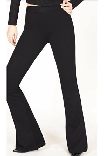 TÜCCAR UMUT Çelik Örme Siyah Ispanyol Paça Tayt