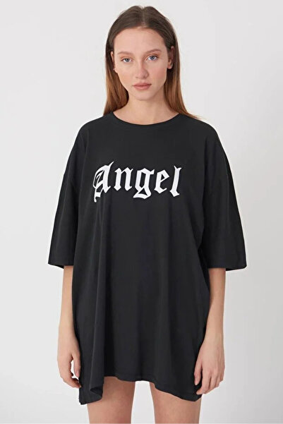 Angel Baskılı Siyah Unisex T-Shirt