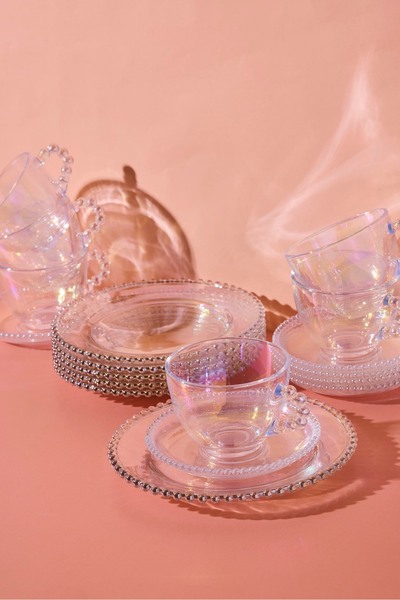 Perotti Boncukbağı Lüster 18 Parça 6 Kişilik 200 ml Cam Çay Fincanı ve 6 Adet...