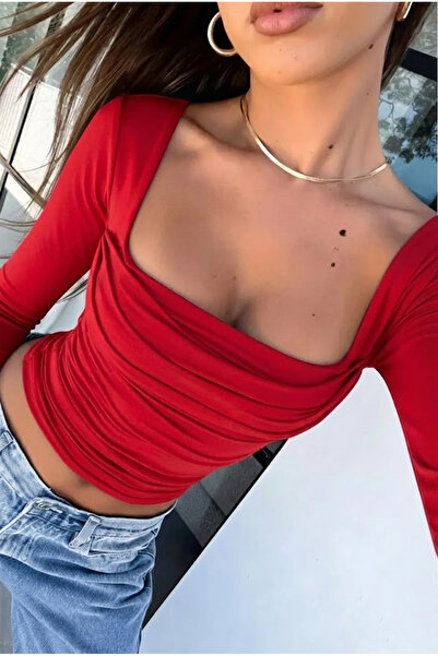 World Fashion Trends Wft5071 Gathered Front Long Sleeve Stretchy Blouse