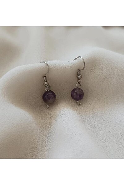 Hd Marketim Küpe Doğaltaş Sallantılı Ametist Balık Burcu Taşı Küpe