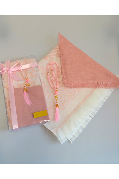 Bilenler Kişiye Özel Kutulu Hediyelik Set Pamuk Dokulu Seccade Eşarp, İnci Te...