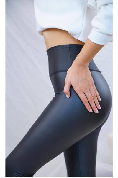 TÜCCAR UMUT Yüksek Bel Toparlayıcı Mat Deri Kadın Giyim Içi Polarlı Şardonlu Siyah Kışlık Mat Deri Tayt