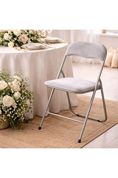 Gift Design Folding chair made of taupe velvet, upholstered seat 38x38 cm, me...
