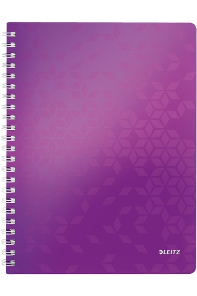 Leitz Caiet de birou WOW, PP, certificare FSC, reciclabil, A4, 80 coli, cu spira, dictando, mov