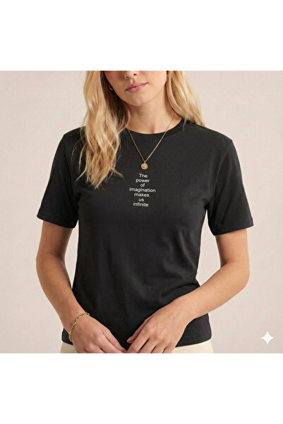 BUWOM Γυναικείο μπλουζάκι The Power of Baskılı με λαιμόκοψη ποδηλάτου