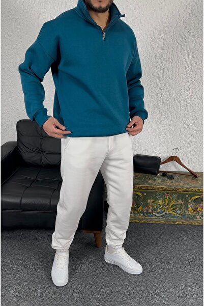 tetramoda Three Thread Mock Neck Half Zipper Cotton Inside O Oversized Sweat ...