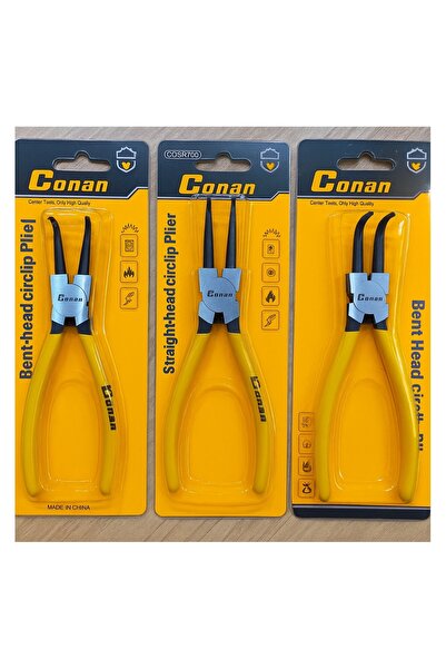 CONAN 3-Piece Snap Ring Plier Set – 1 Straight & 2 Bent Head Circlip Pliers – 7" (180mm)