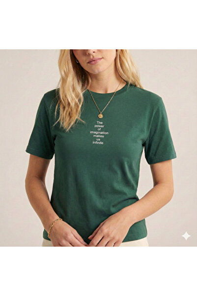 BUWOM تي شيرت نسائي The Power of مطبوع برقبة دائرية