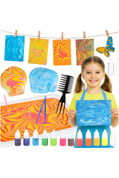 Ikonka Water painting kit for Ebru technique, 12-color cube and essential accessories included