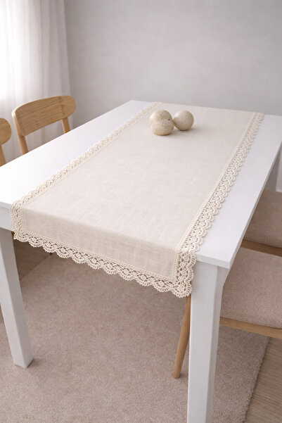 MZN Home 4 Kenar Badem Dantelli Krem Monika Runner 50x170 cm - %100 Doğal Pamuk