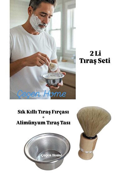 2'Li Tıraş Seti Alüminyum Tıraş Tası Ve Sık Kıllı Tıraş Fırçası