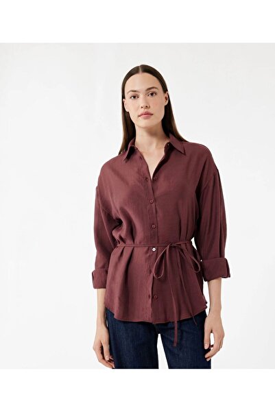 Meşe Moda Modal Fabric Long Sleeve Oversize Shirt with Tie Waist Detail