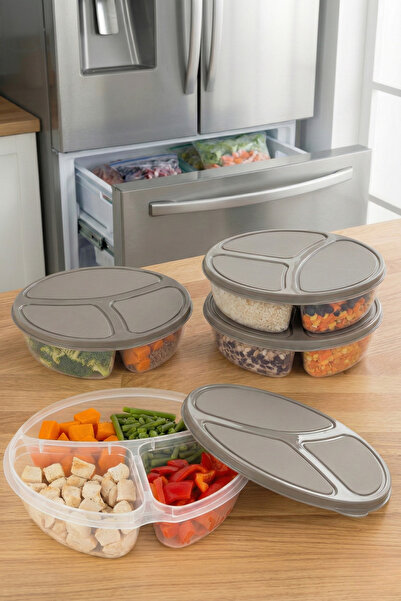 Poomy 4-Piece Deep Freezer & Freezer Storage Container Set - 700 ml 3-Compartment Freezer Organizer